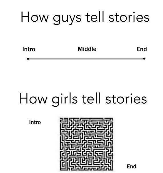 how guys tell stories vs Girls tell stories