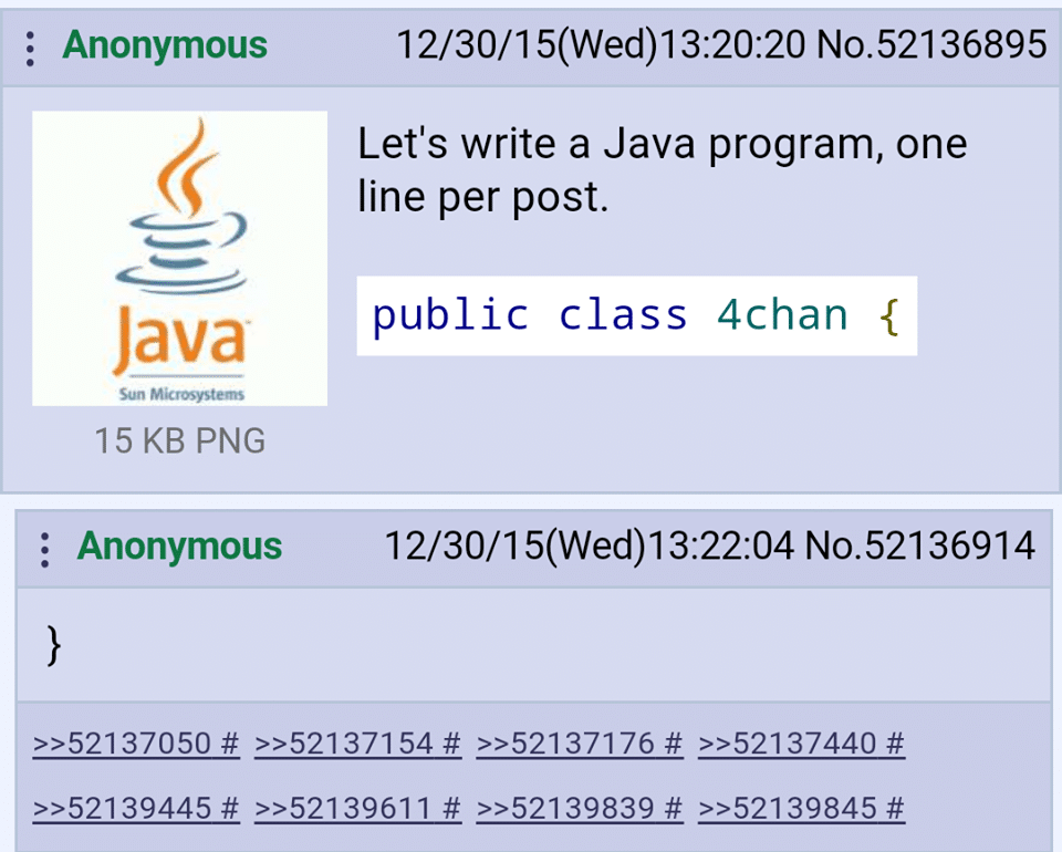 let's write a java program one line per post