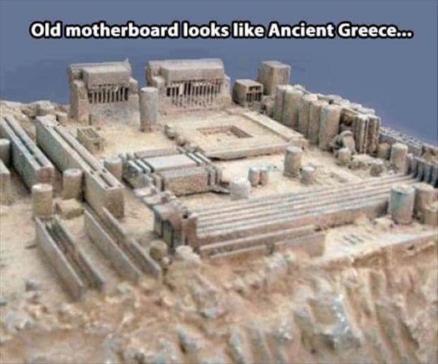 Old motherboard looks like Ancient Greece...