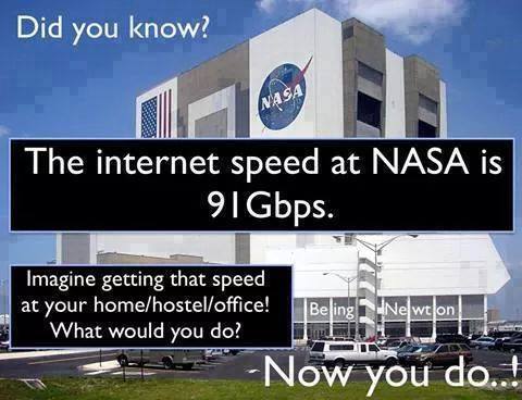 The internet speed at NASA is 91 Gbps
