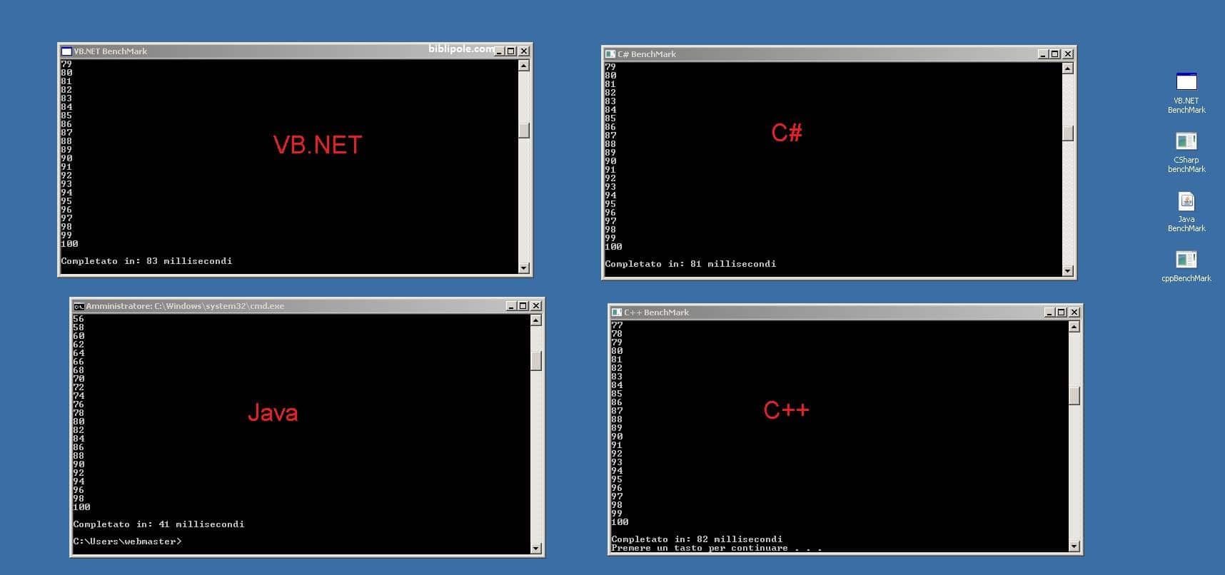 three different screen vb.net c# java and c++
