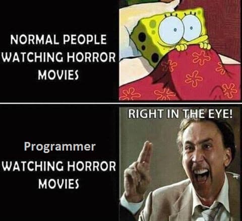 Two type people watching horror movies