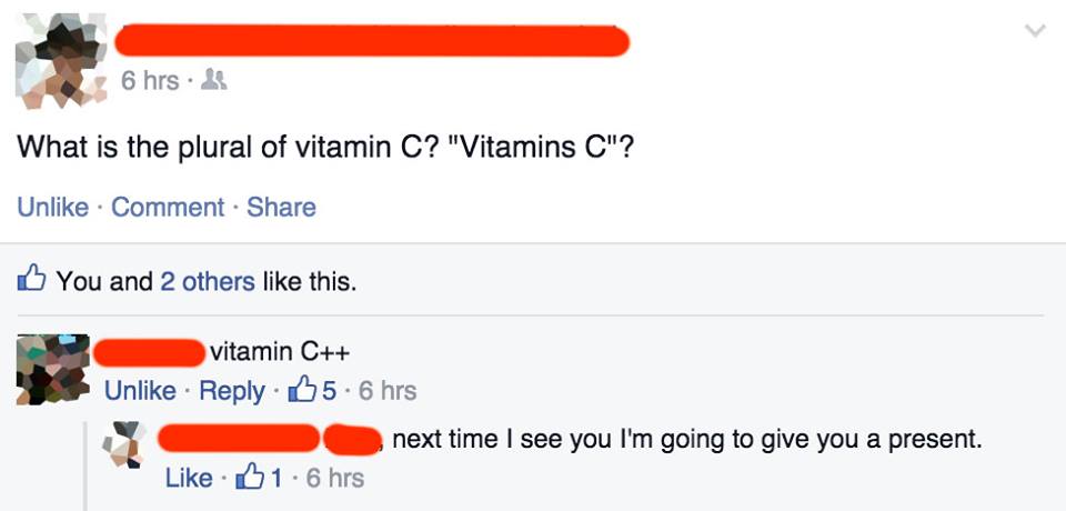 What is the plural of vitamin c